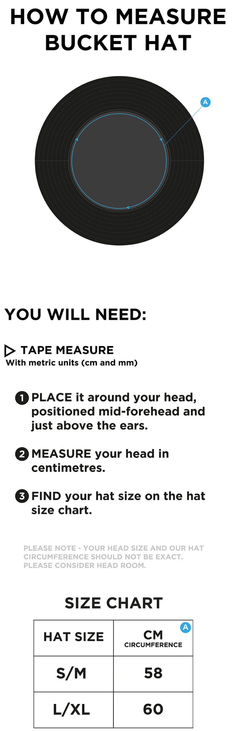 READING CC Dual Bucket Hat - Navy - Size Guide