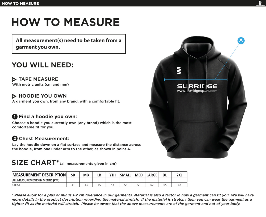 Reading CC - Blade Hoody - Size Guide