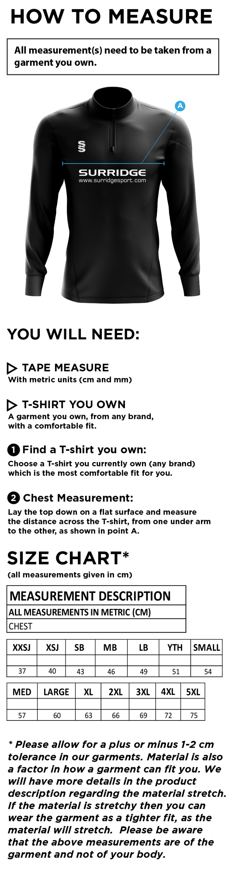 Reading CC - Blade Performance Top - Size Guide