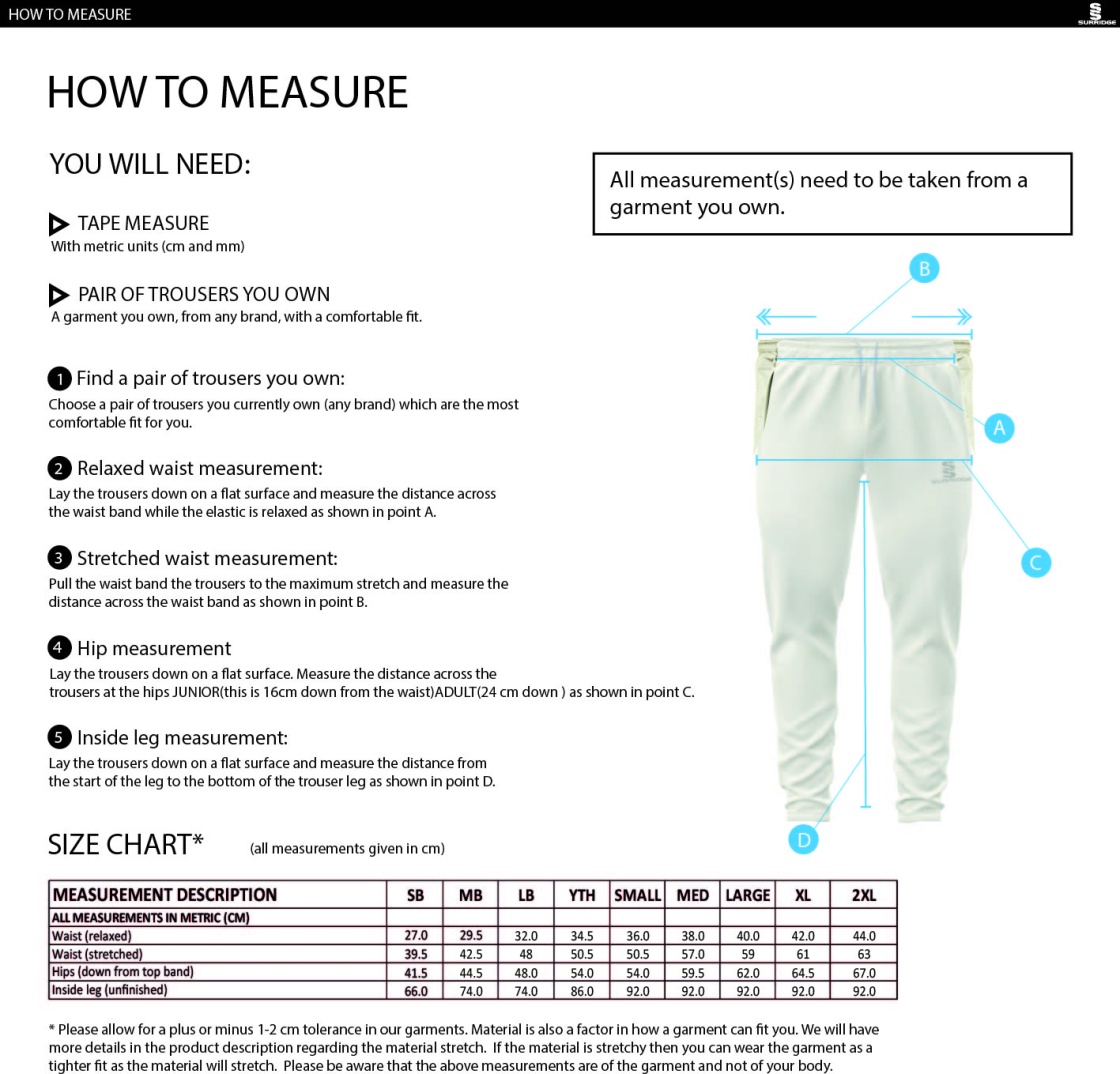 Reading CC - Blade Playing Pants - Size Guide