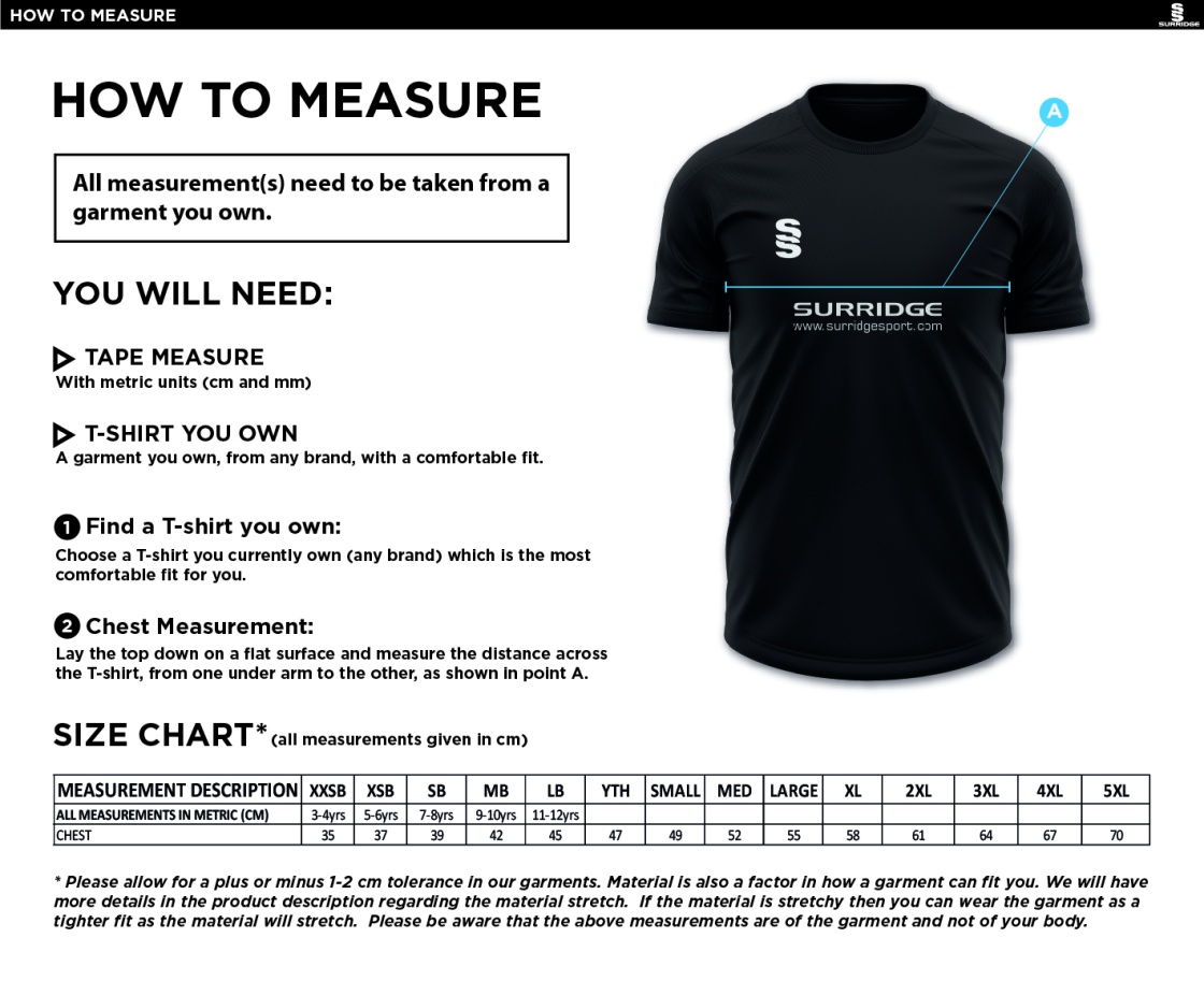 Reading CC - Dual Games Shirt - Size Guide