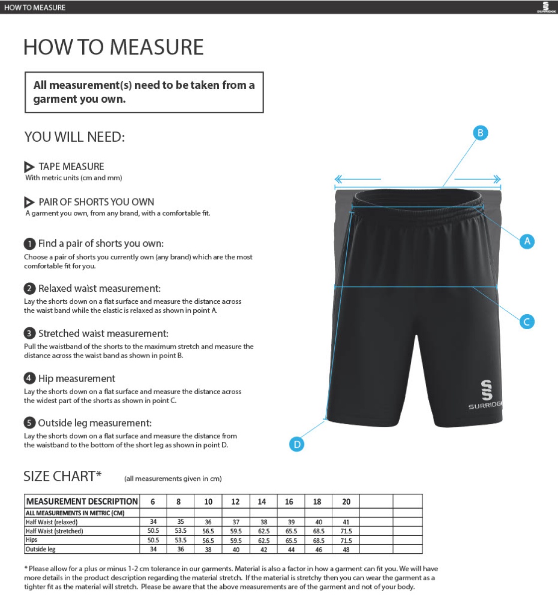 Reading CC - Women's Ripstop Short - Size Guide