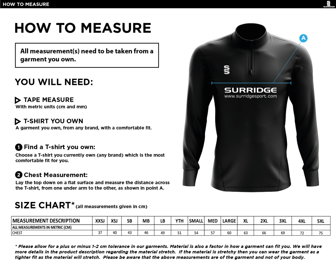 Reading CC - Blade Performance Top - Size Guide