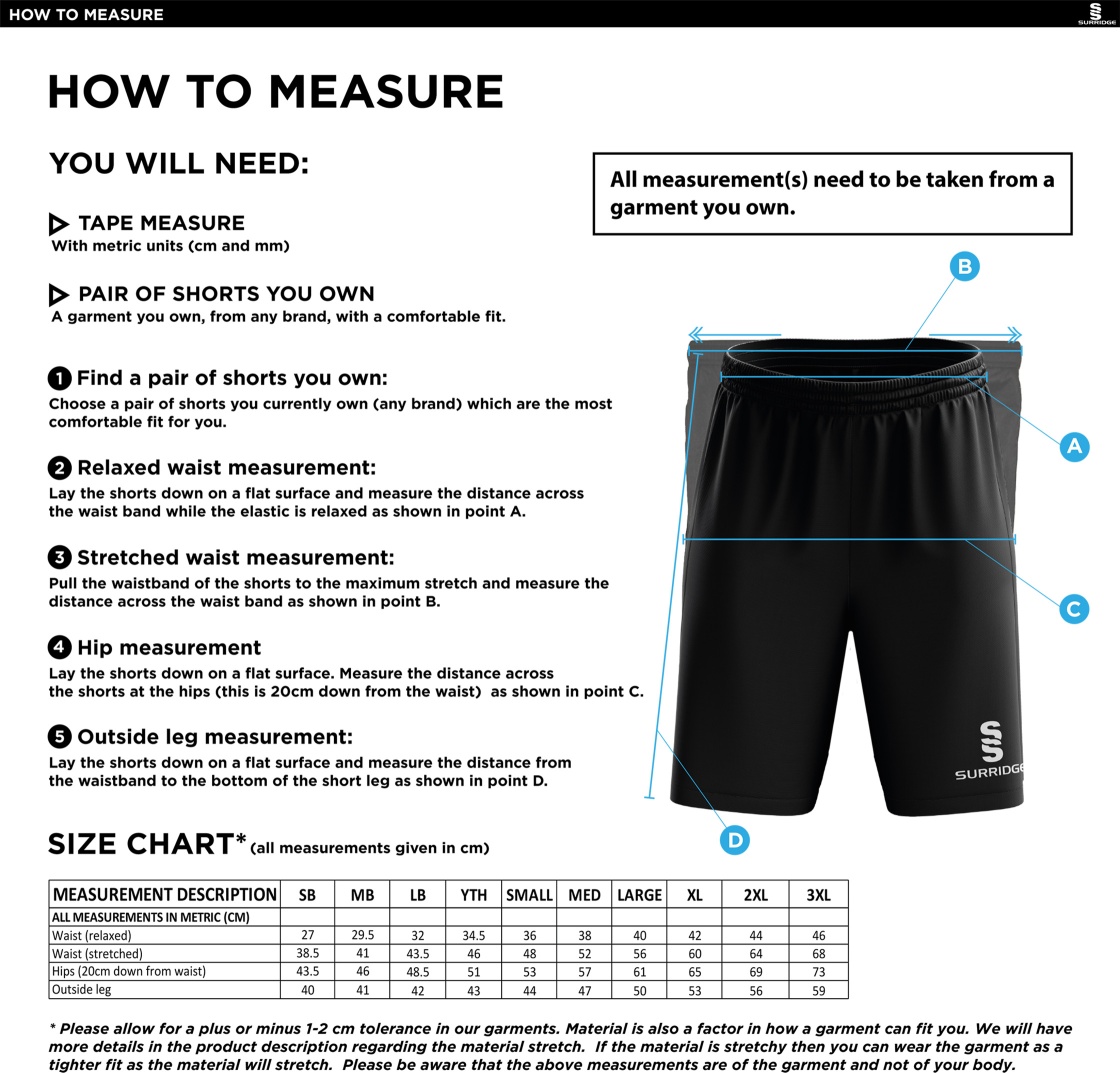 Reading CC - Blade Shorts - Size Guide