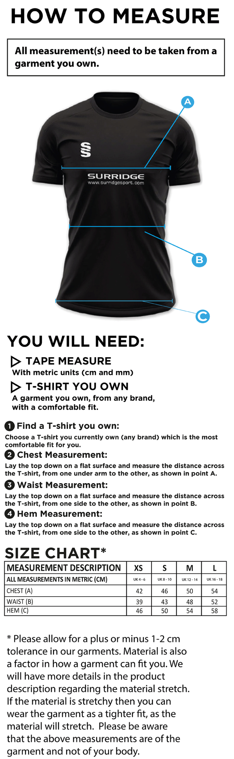 Reading CC - Women's Dual Solid Colour Polo - Size Guide
