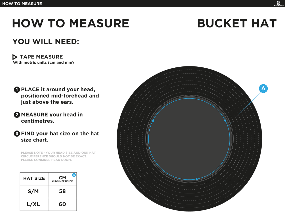 READING CC Dual Bucket Hat - Navy - Size Guide